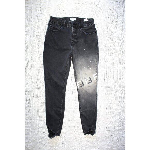Good American Black Jeans Painted Denim Size 29 Graphic Distressed Gothic art - Picture 1 of 9